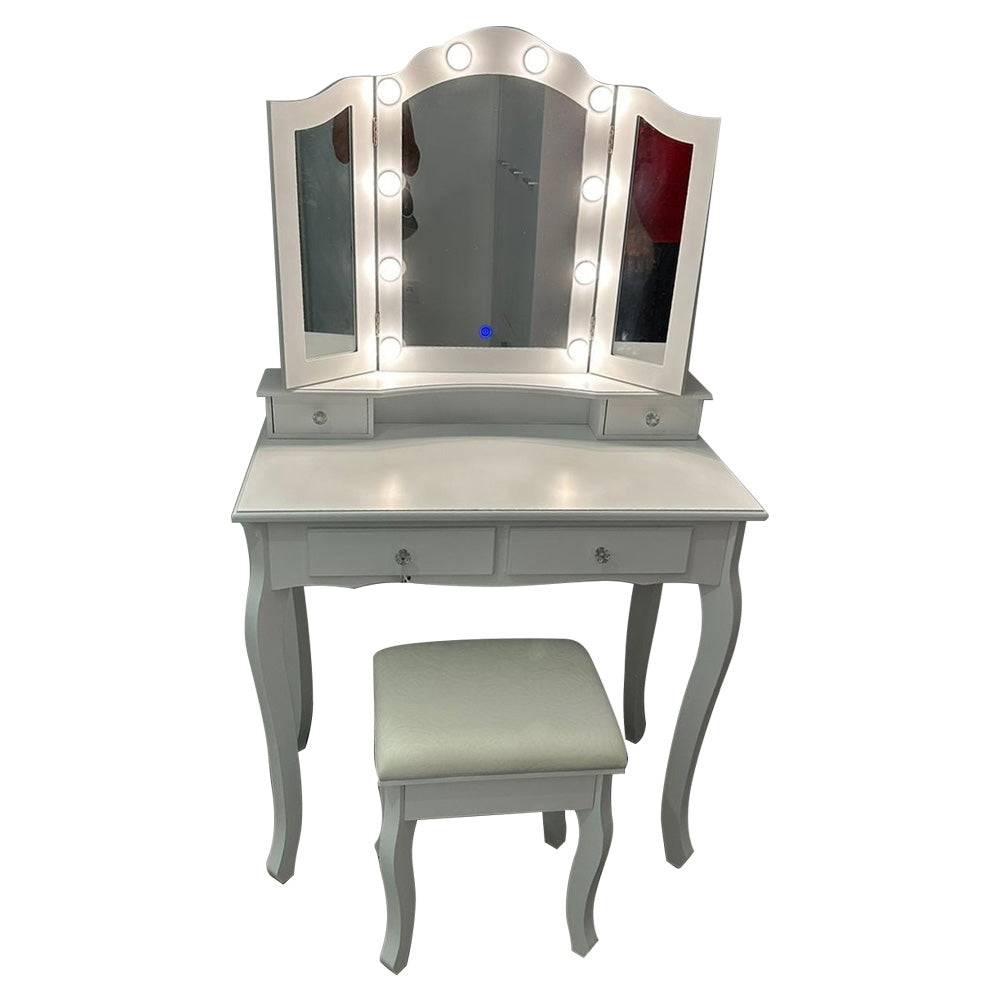 MODERN DRESSING TABLE WITH LIGHT + STOOL - WHITE COLOUR