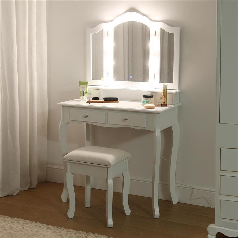 MODERN DRESSING TABLE WITH LIGHT + STOOL - WHITE COLOUR