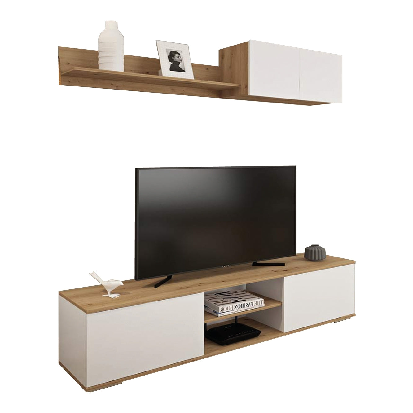 MUEBLE TV 180 cm - ROBLE ALBA-BLANCO SOFT